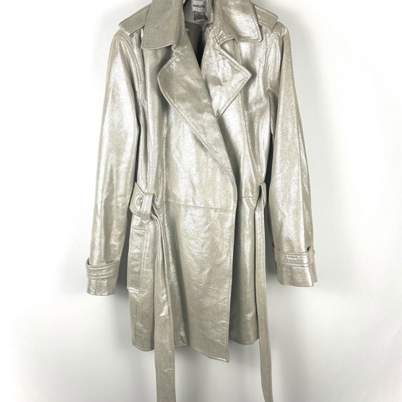 Vintage 2000’s ‘Chico’s’ Suede Belted Leather Jacket Trench Coat in Silver - L - Picture 5 of 9